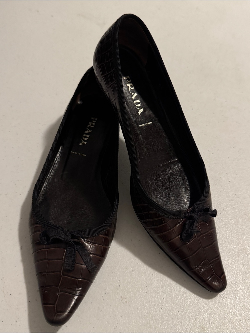 Prada Dark Brown Croc-Embossed Pointed Ballet Flats Vintage women’s Size 37